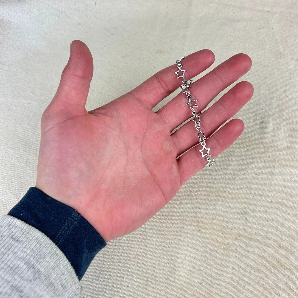 Vintage style stainless steel silver star chain bracelet cyber grunge punk